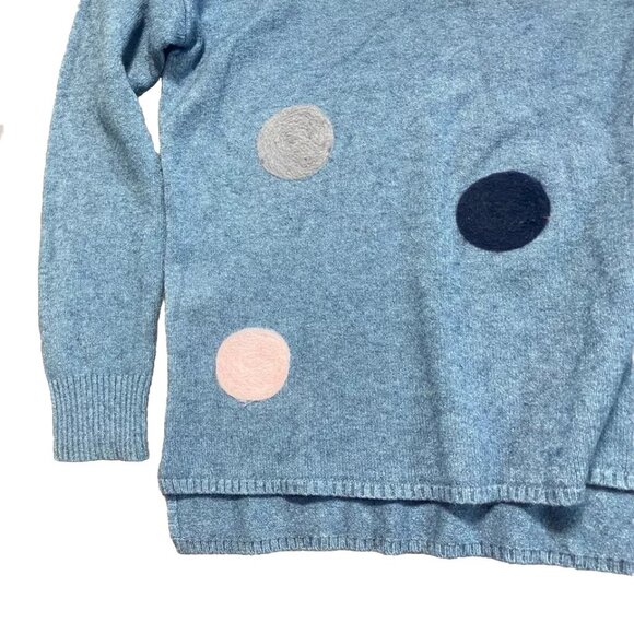 Patrizia Luca Polka Dot Sweater Sz Small Blue Gray Stretch Knit Top w/ Applique - Picture 2 of 4